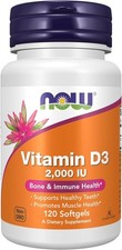 NOW Foods High Potency Vitamin D-3 2000IU 120 Softgels EXP 10/2029