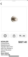 Kohler T78026-8-BV Components Transfer Valve Trim In Brushed Bronze