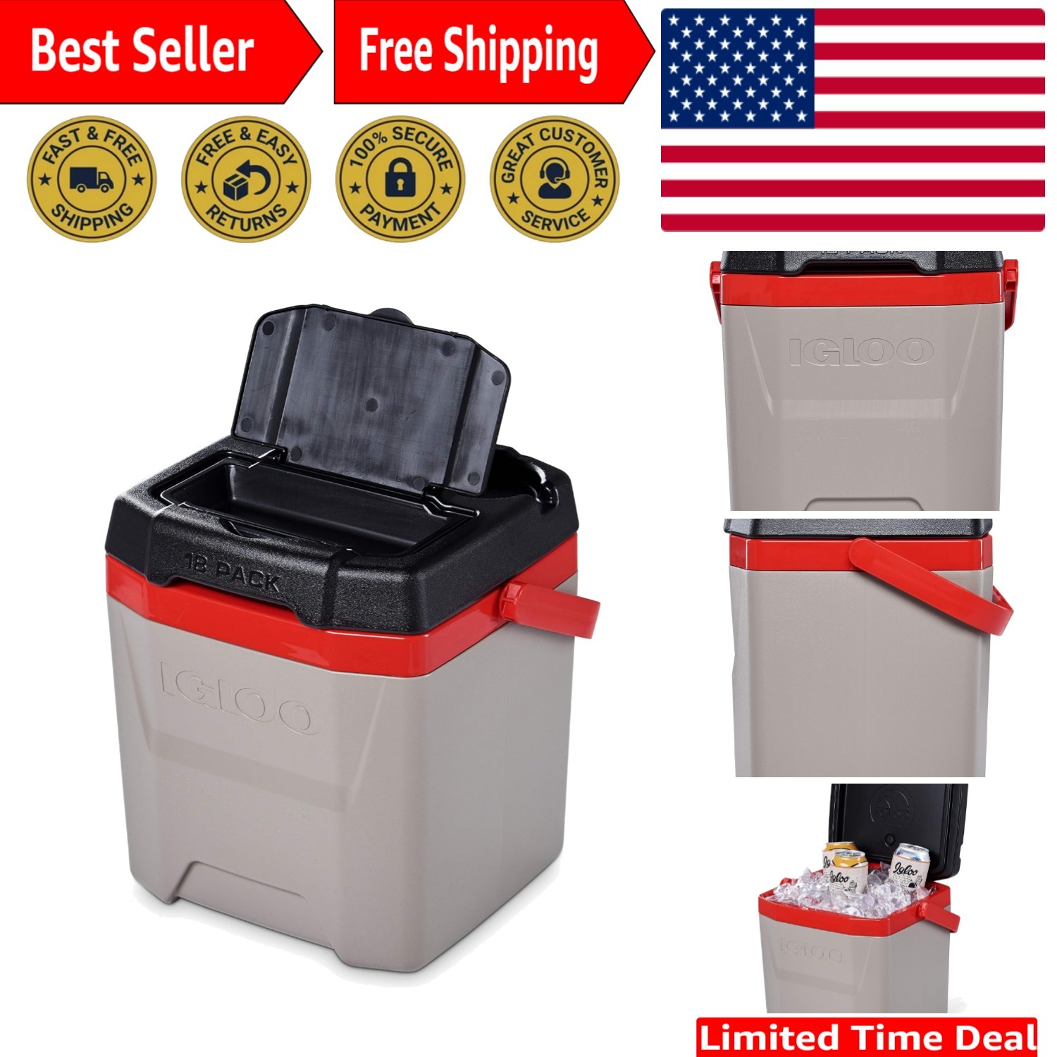 Igloo Quantum 12 Quart Cooler with Lockable Lid & Ergonomic Design - Sandstone
