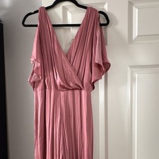 Express Women’s Rose Gold/Pink Satin V-Neck split Flutter Sleeve Belted romper M