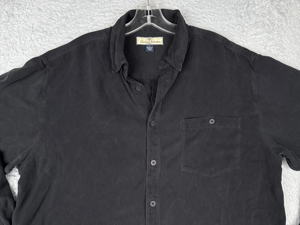 Tommy Bahama Shirt Men Large Black 100% Silk Long Sleeve Camp Button Up READ - Image 4 of 4