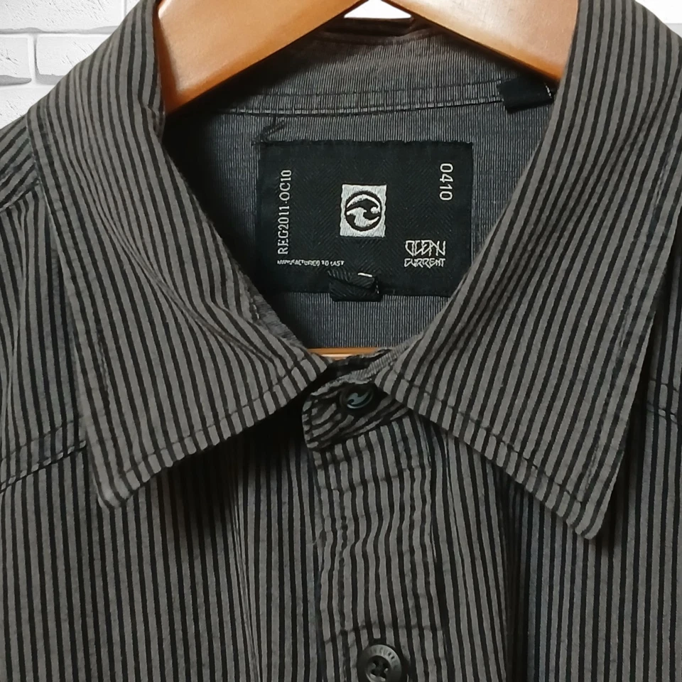 男式 Ocean Current L/S 衬衫,尺寸 XL,黑色/灰色条纹,棉,前口袋 — 第 4/4 张图片