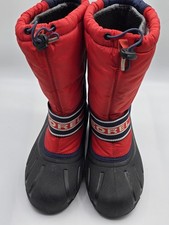 Sorel NY1881-698 Unisex Kids Snow Boots Red Navy Black Lined Drawstring Size 7