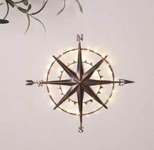 Solar Powered Metal Wall Art Compass With String Light Garden Outdoor Decoration
