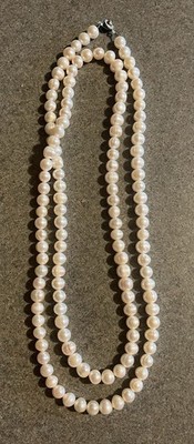 Vintage TENG YUE 44'' Long Pearl Rope Necklace Signed Genuine Freshwater