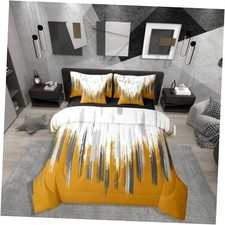 Abstract 7 Piece Bedding Set For Chic Modern Room Full Orange Yellow