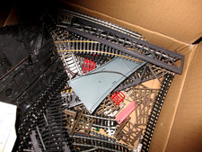 HUGE VINTAGE LOT- HO GAUGE ACCESSORIES-PARTS, TRACKS, TRESTLES, SCENRY MORE