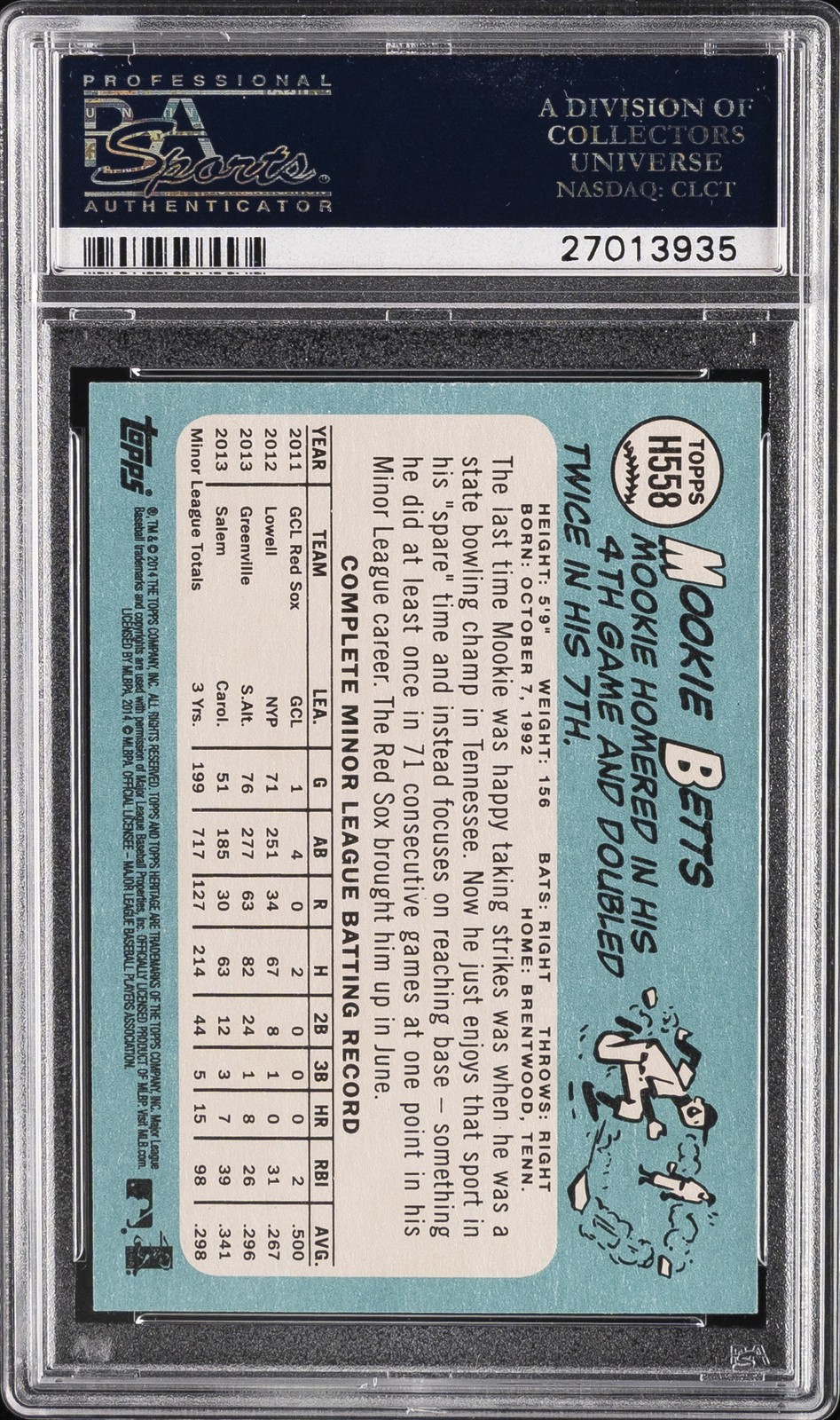 2014 TOPPS HERITAGE #H558 MOOKIE BETTS ROOKIE RC PSA 10 view 2