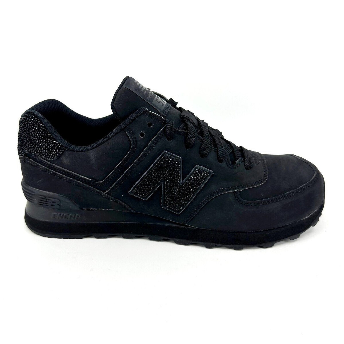 New Balance 574 Classics Triple Black Caviar Mens Leather Sneakers