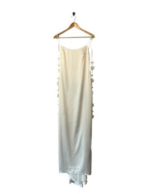 MESHKI Elenora Rose Gown White Maxi Classic Satin Floral Shoulder Straps SMALL