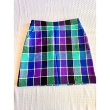 Harolds Vintage Plaid Wool Mini Skirt Purple Blue Green Jewel Tone Pockets Sz 6