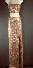 Windsor Dress Womens Medium Gold Sequin Strapless Cutout Maxi Side Slit Gown