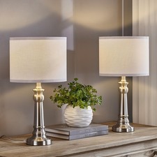 18" Table Lamps for Living Room, Modern Bedroom Lamps Set of 2 with Nickel Me...
