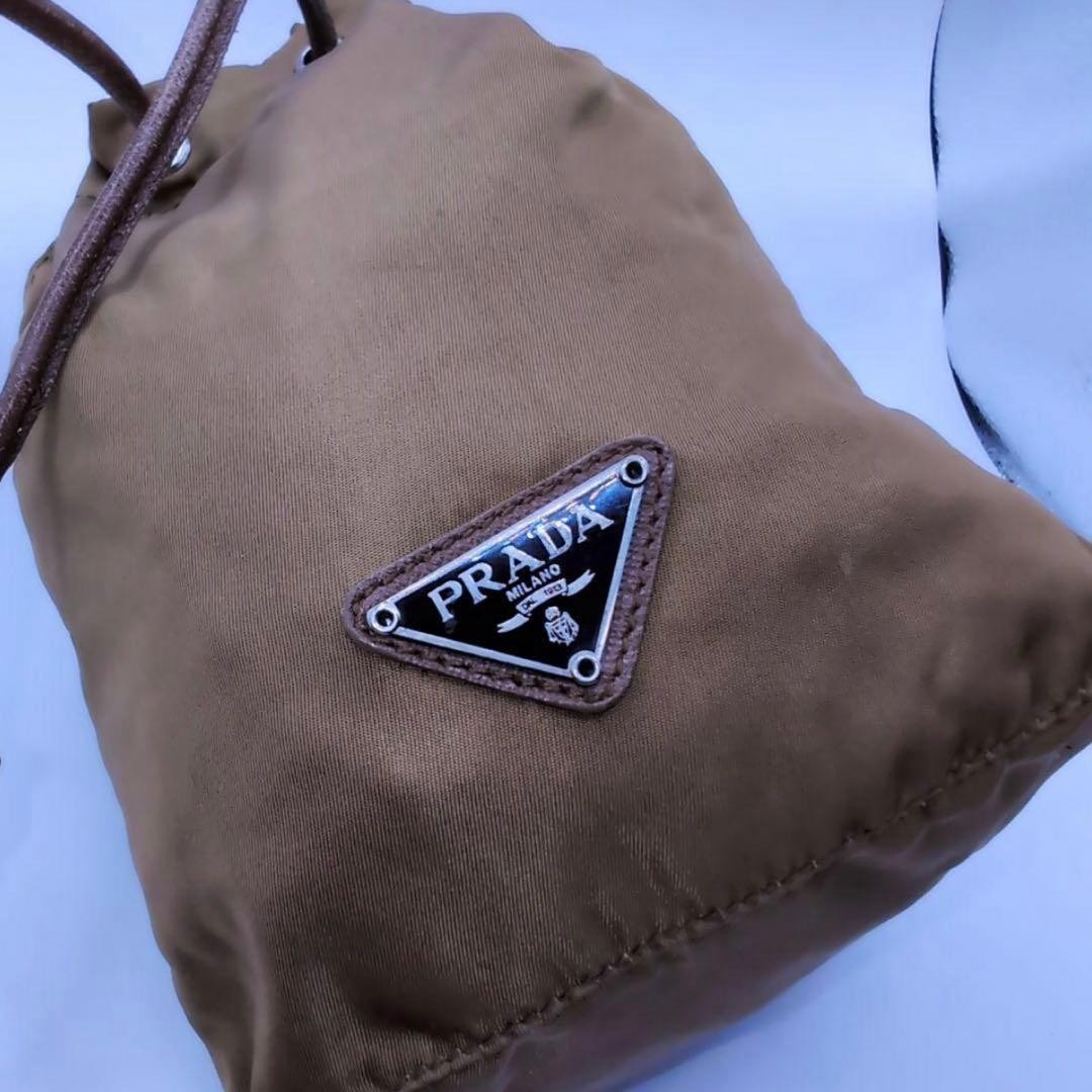 PRADA Nylon Pouch Drawstring Brown Triangle Logo - image 5