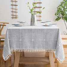 Oubonun Cotton Linen Rectangular Tablecloth - Wrinkle Resistant & Waterproof