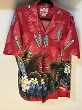 Vtg Men’s RJC Hawaiian Shirt Red Surfboards Woody Car Surf XL Made In USA