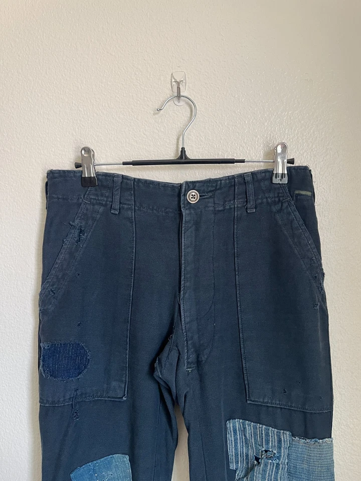 Pantalón Greg Lauren Algodón/Seda Ajustado Patchwork Calce Ajustado Ejército en Índigo Talla 1/Pequeño Foto 2 de 4