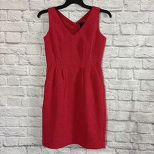 Ann Taylor Sheath Dress Womans Red V-Neck Sleeveless Stretch Pleated Lined Sz 0