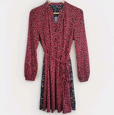 French Connection Mixed Floral Shirt Dress Size 8 Ditsy Boho Prairie Tie Belt