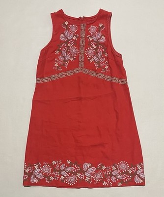 Anthropologie Womens Aiko Embroidered Shift Dress Size 6 Red Y2K Style Lined