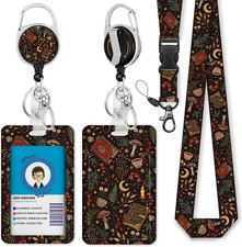 Book Mushroom Lanyards for Id Badges, Witchy ID Badge Holder with Retractable Re
