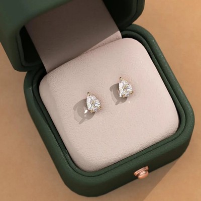 1.20Ct Pear Cut Solitaire Stud Earrings Natural Earth-Mined Diamond 14k Gold