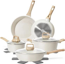 12 Piece Nonstick Cookware Set White Granite Pots Pans Induction Kitchen Cooking