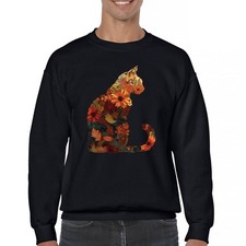 Fall Cat Crewneck Sweatshirt Floral Leaves Pumpkin Patch Harvest Pet Lover
