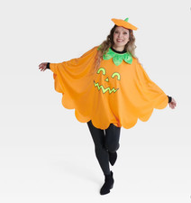 NWT 2PCS Halloween Pumpkin Costume for Women, Adult Pumpkin Poncho with Headband
