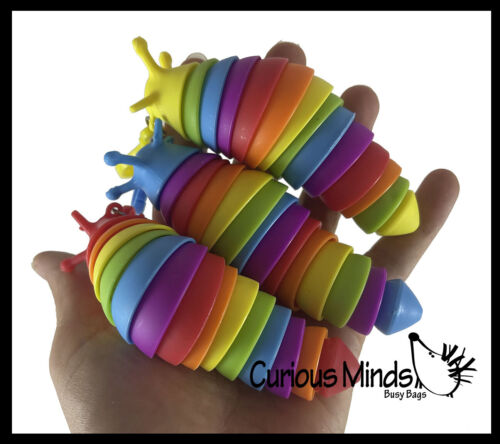 Set of 3 Small Fidget Slug on Clip - Articulated Jointed Moving Slug Toy - Uniqu