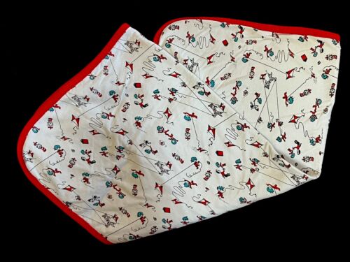 Dr. Seuss Nursery Bumkins Baby Blanket Cotton Knit 26” x 26”VGUC White Red Blue - Picture 2 of 5