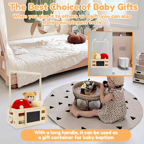 Wooden Baby Shower Crate Closet Safe Baby Shower Gift Basket with Handle‰ - Picture 5 of 12