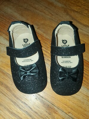 Old Soles~ Girls Mary Jane Bow Black Sparkle Dress Shoes 20 Euro US 9-12  mon