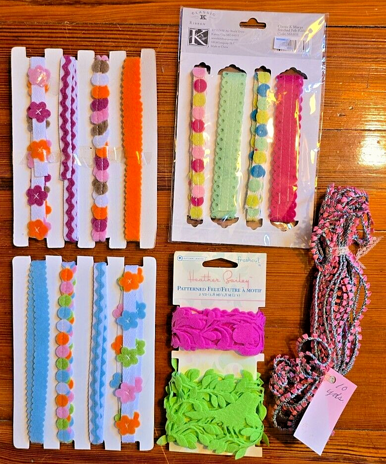21 yards of fanciful felt ribbons 1/4 to 2-1/2