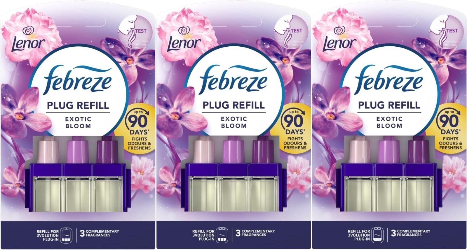 3 x Ambi Pur Febreze 3Volution Air Freshener Plug-In Refill, Exotic Bloom, 20ml