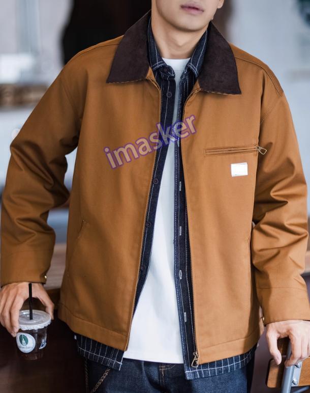 American Men's Shawl Collar Jacket Loose Zipper Coat Casual Multi Pocket Tops
