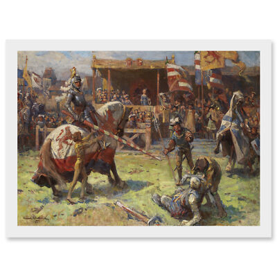Painting Landscape Medieval Ajdukiewicz Knights Jousting Framed A4 Art Print