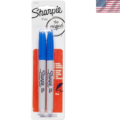 Blue Fine Point Permanent Markers, 2-Pack - Versatile Ink for Writing Tasks