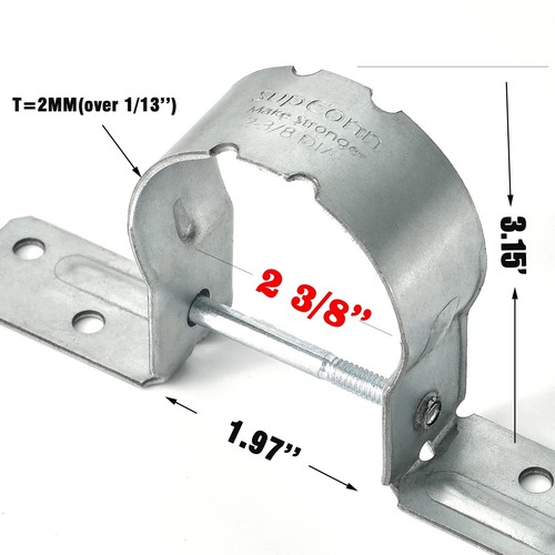 2-3/8" Fence Brackets SupConn (12Pcs), Galvanized Pipe Grip Tie, Steel to Woo... - Picture 2 of 7