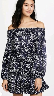 Misa Los Angeles Darla Off-the-shoulder Dress Navy Blue Floral Paisley Size XS