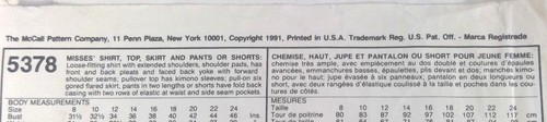 McCall's pattern 5378 Misses Shirt Top Skirt Pants or Shorts size D 1991 - Picture 4 of 8