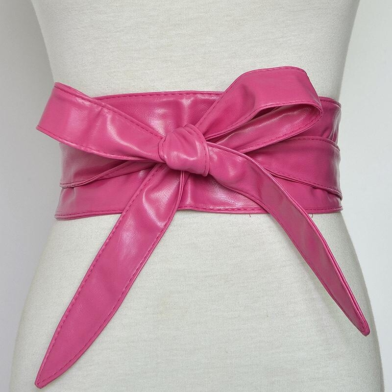 Ladies Faux Leather Obi Belt Wide Wrap Waistband Bowknot Tie  display picture 3
