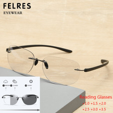 Men Metal Rimless Photochromic Bifocal Reading Glasses Oval Outdoor Sunglasses