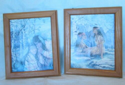 Two Native American Couple Prints 10" x 12" in wooden Frame by Jonnie K Kostoff - Picture 1 of 5