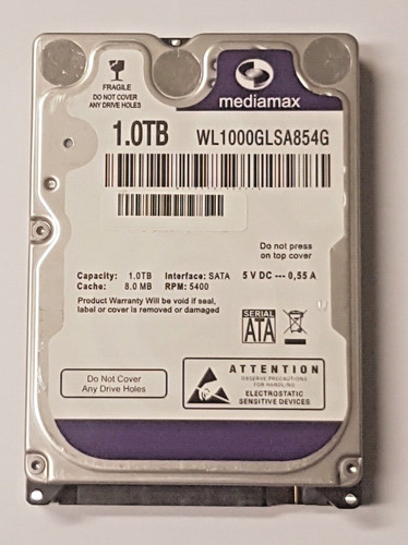 1 TB SATA Mediamax WL1000GLSA854G 5400 rpm 8 MB HDD 2.5" internal Festplatte