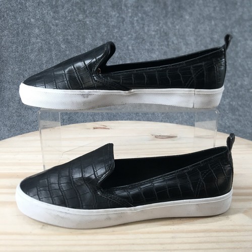 H&M Shoes Womens 7 Croc Flats Slip On Loafers Black Faux Leather Casual Comfort - Picture 2 of 18