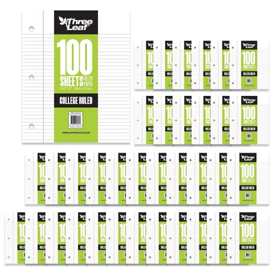 100 Sheets FILLER PAPER 10.5x8, College Ruled Paper, 3 Hole Punch, Loose Leaf...