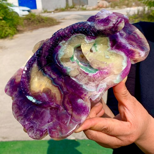 4.01LB Natural purple fluorite cube hand carved lizard crystal sample - Picture 17 of 23