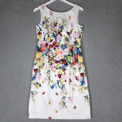 Talbots Dress Women's 6 White Colorful Sheath Floral Garden Career Stretch - Picture 1 of 16
