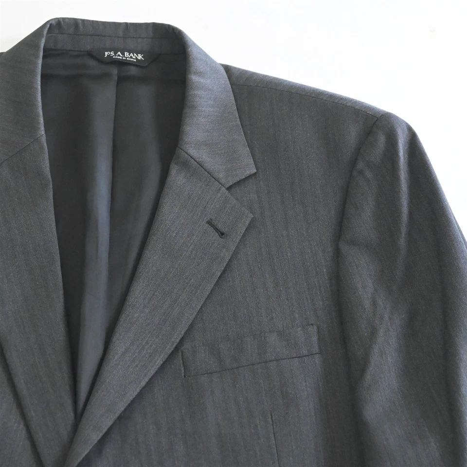 Jos A Bank 46L 40x32 Gris Espiga 100% Lana Hombre Chaqueta Pantalones Traje Foto 3 de 4